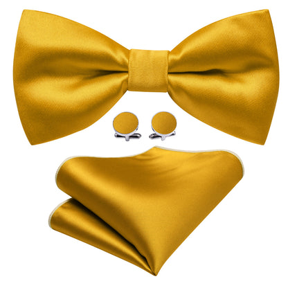 Gold Yellow Solid Silk Bow Tie Set bow ties    - Sophisticated Gentlemen