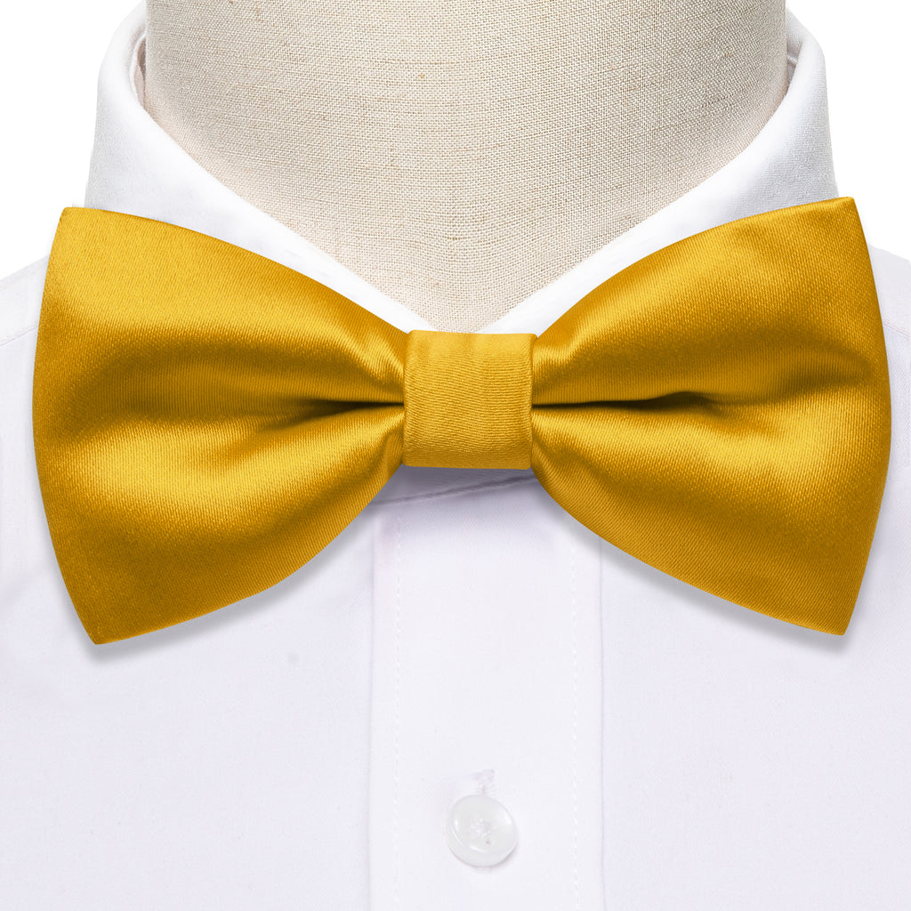 Gold Yellow Solid Silk Bow Tie Set bow ties    - Sophisticated Gentlemen