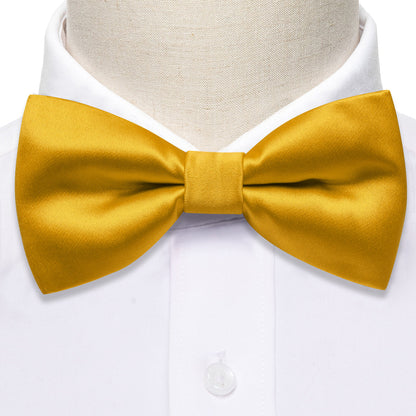 Gold Yellow Solid Silk Bow Tie Set bow ties    - Sophisticated Gentlemen