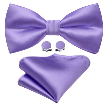 Purple Solid Silk Bow Tie Set bow ties    - Sophisticated Gentlemen