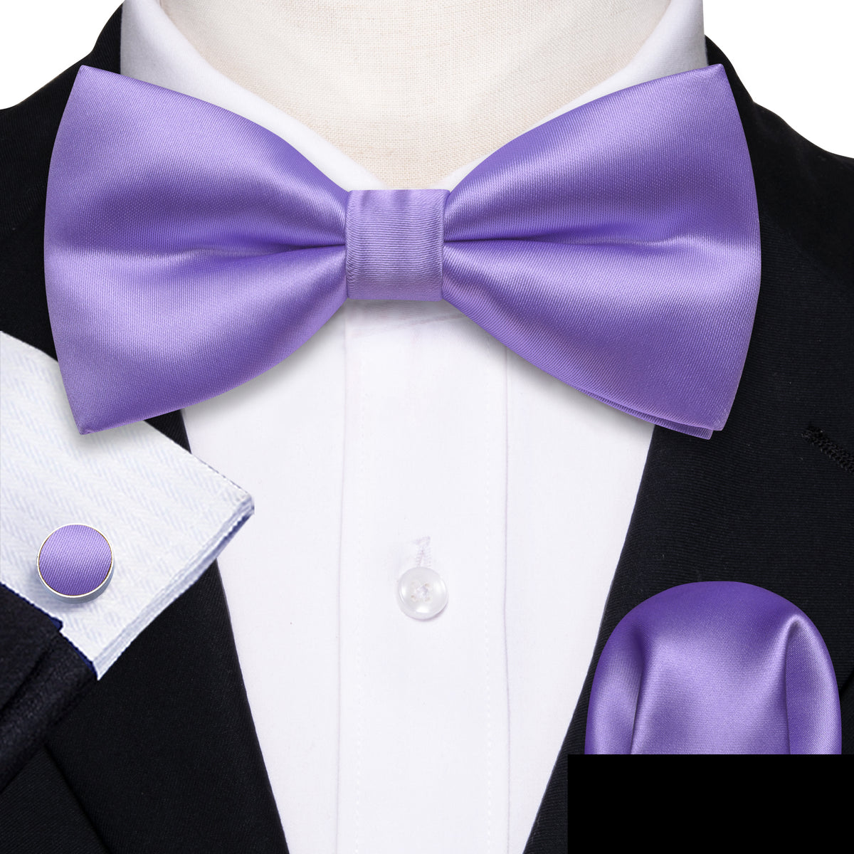 Purple Solid Silk Bow Tie Set bow ties    - Sophisticated Gentlemen