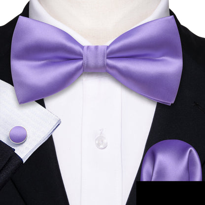 Purple Solid Silk Bow Tie Set bow ties    - Sophisticated Gentlemen
