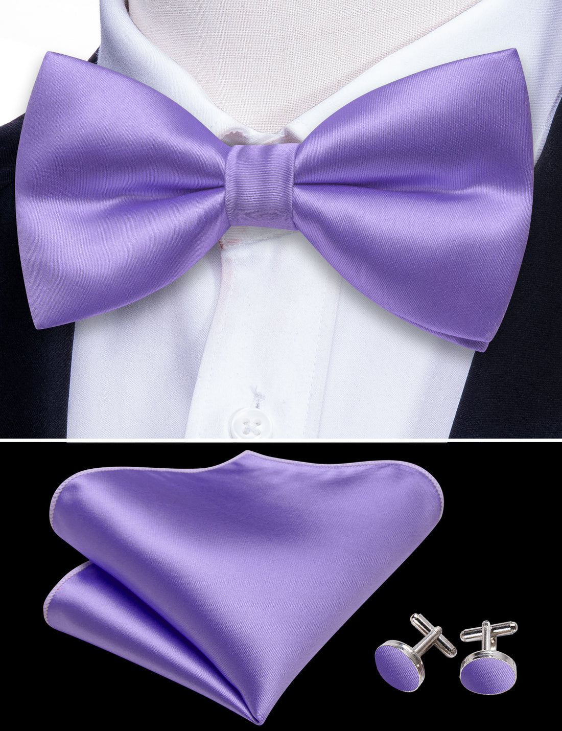 Purple Solid Silk Bow Tie Set bow ties    - Sophisticated Gentlemen