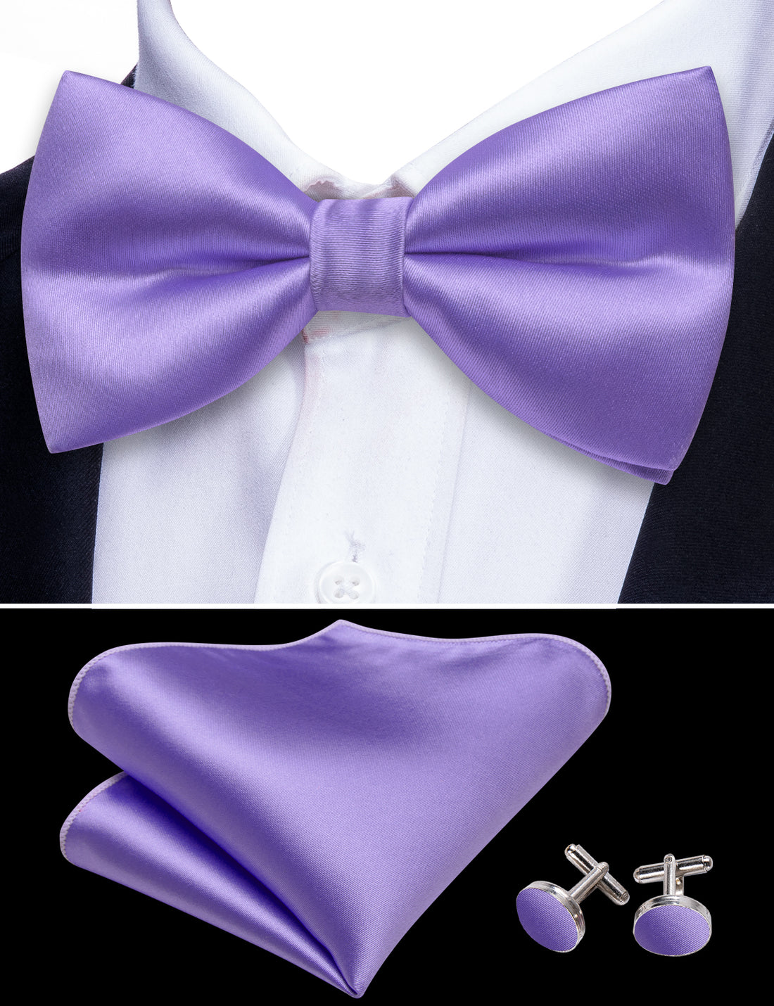 Purple Solid Silk Bow Tie Set bow ties    - Sophisticated Gentlemen