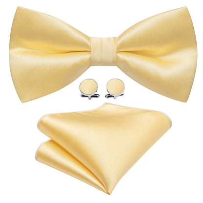 Pale Yellow Solid Silk Bow Tie Set bow ties    - Sophisticated Gentlemen
