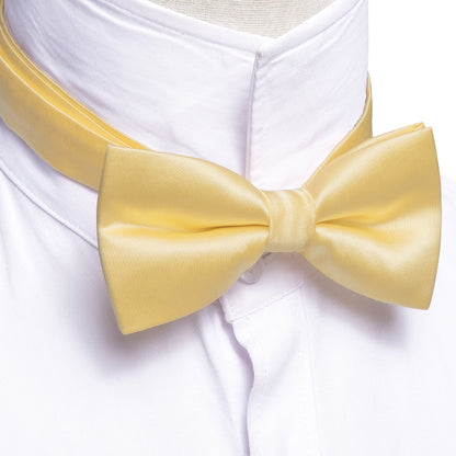 Pale Yellow Solid Silk Bow Tie Set bow ties    - Sophisticated Gentlemen