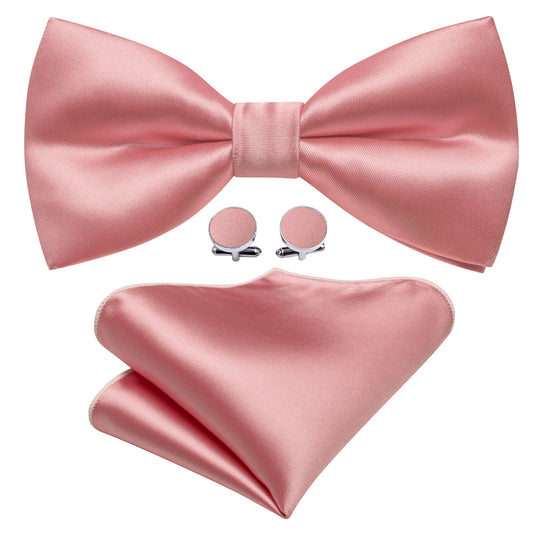 Pink Solid Silk Bow Tie Set bow ties    - Sophisticated Gentlemen