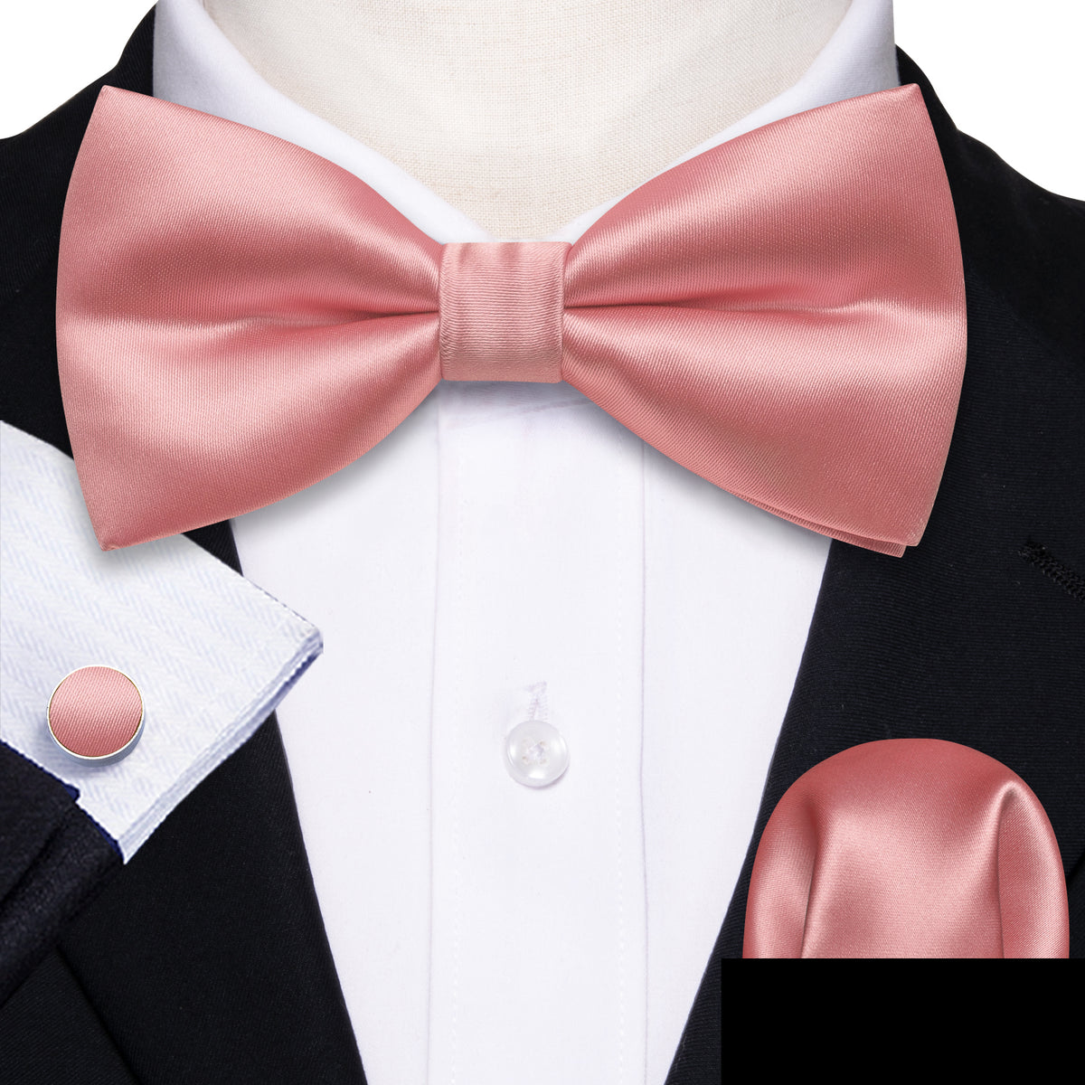 Pink Solid Silk Bow Tie Set bow ties    - Sophisticated Gentlemen