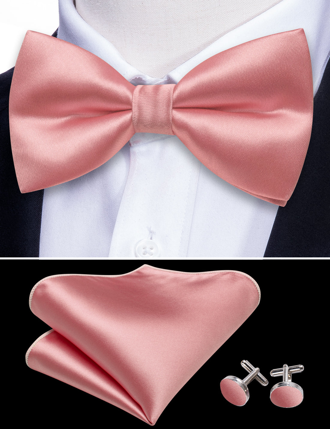 Pink Solid Silk Bow Tie Set bow ties    - Sophisticated Gentlemen