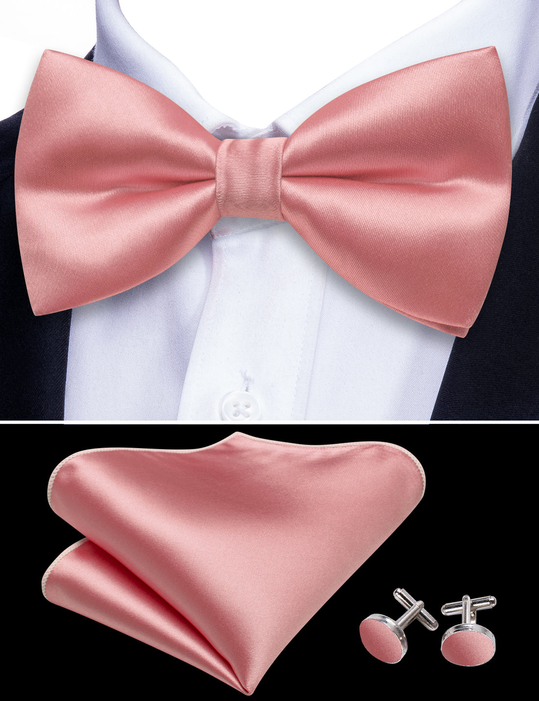Pink Solid Silk Bow Tie Set bow ties    - Sophisticated Gentlemen