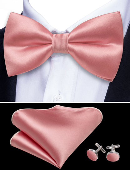 Pink Solid Silk Bow Tie Set bow ties    - Sophisticated Gentlemen