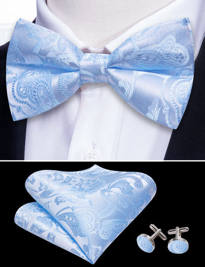 Blue Paisley Silk Bow Tie Set bow ties    - Sophisticated Gentlemen