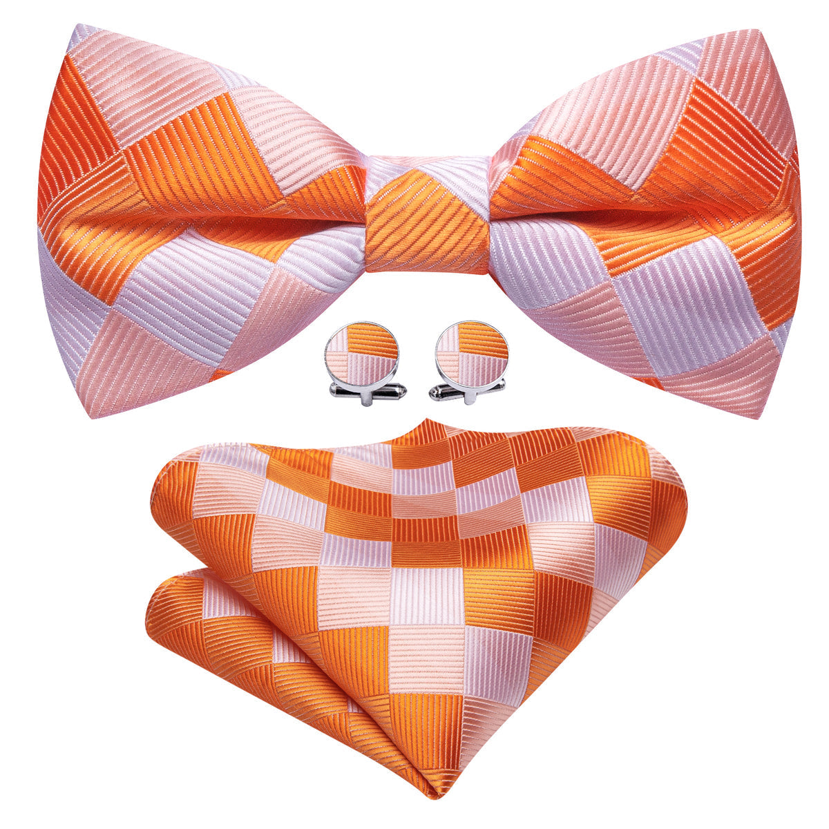 Orange White Plaid Silk Bow Tie Set bow ties    - Sophisticated Gentlemen