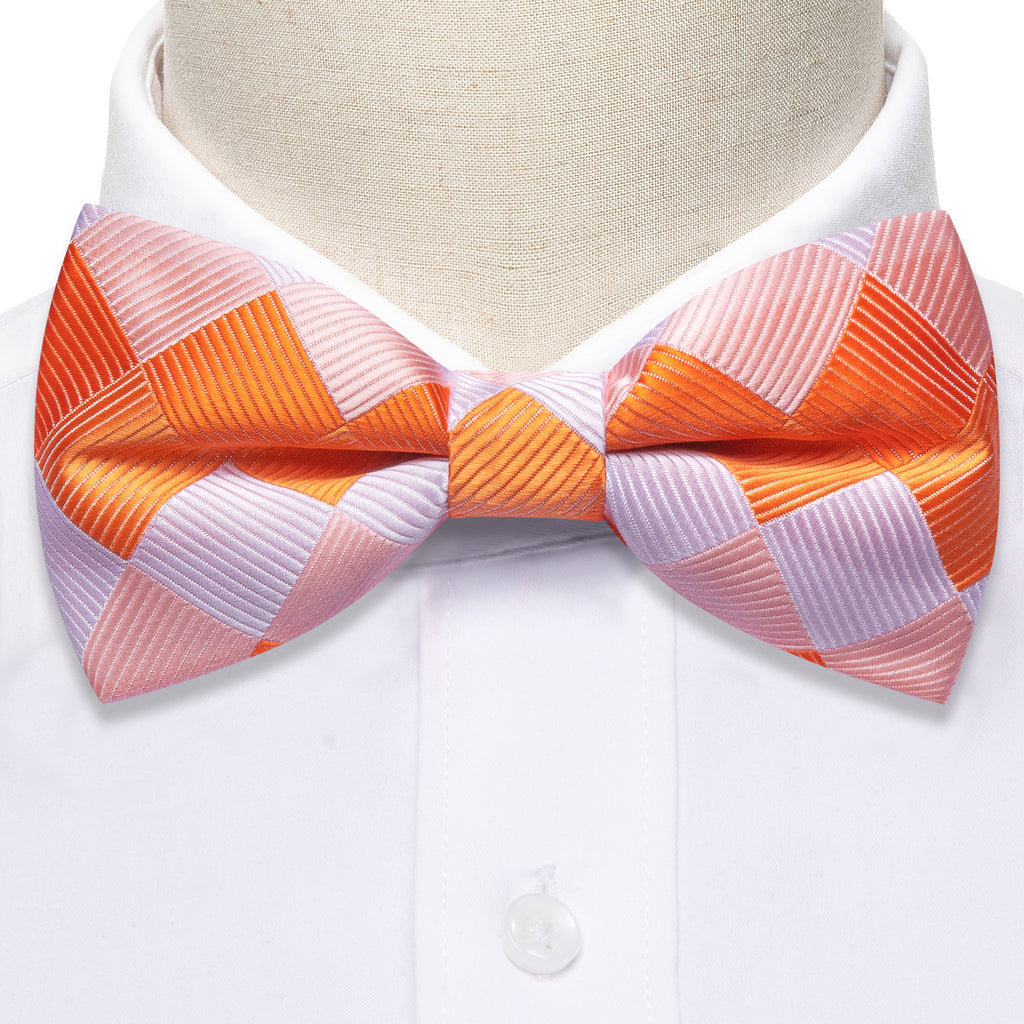 Orange White Plaid Silk Bow Tie Set bow ties    - Sophisticated Gentlemen