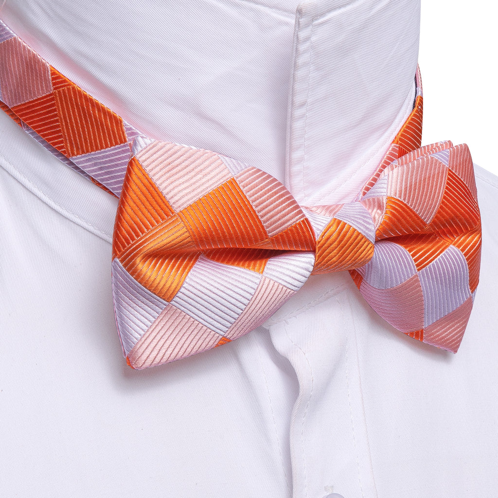 Orange White Plaid Silk Bow Tie Set bow ties    - Sophisticated Gentlemen