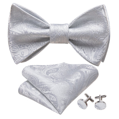 White Paisley Bow Tie Set bow ties    - Sophisticated Gentlemen