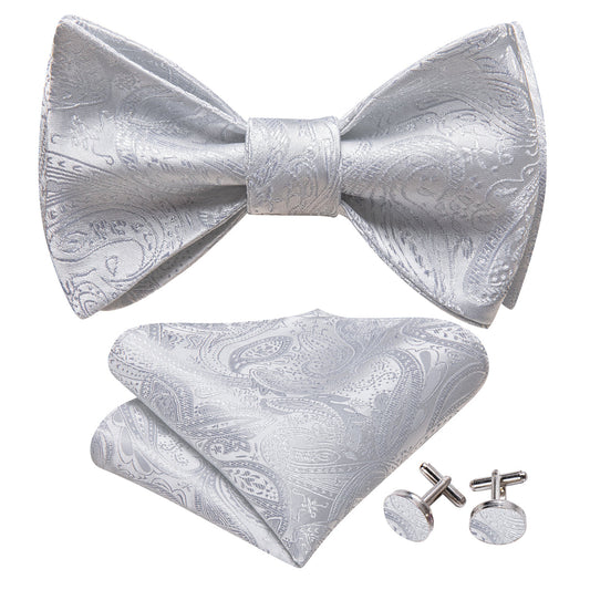 White Paisley Bow Tie Set bow ties    - Sophisticated Gentlemen
