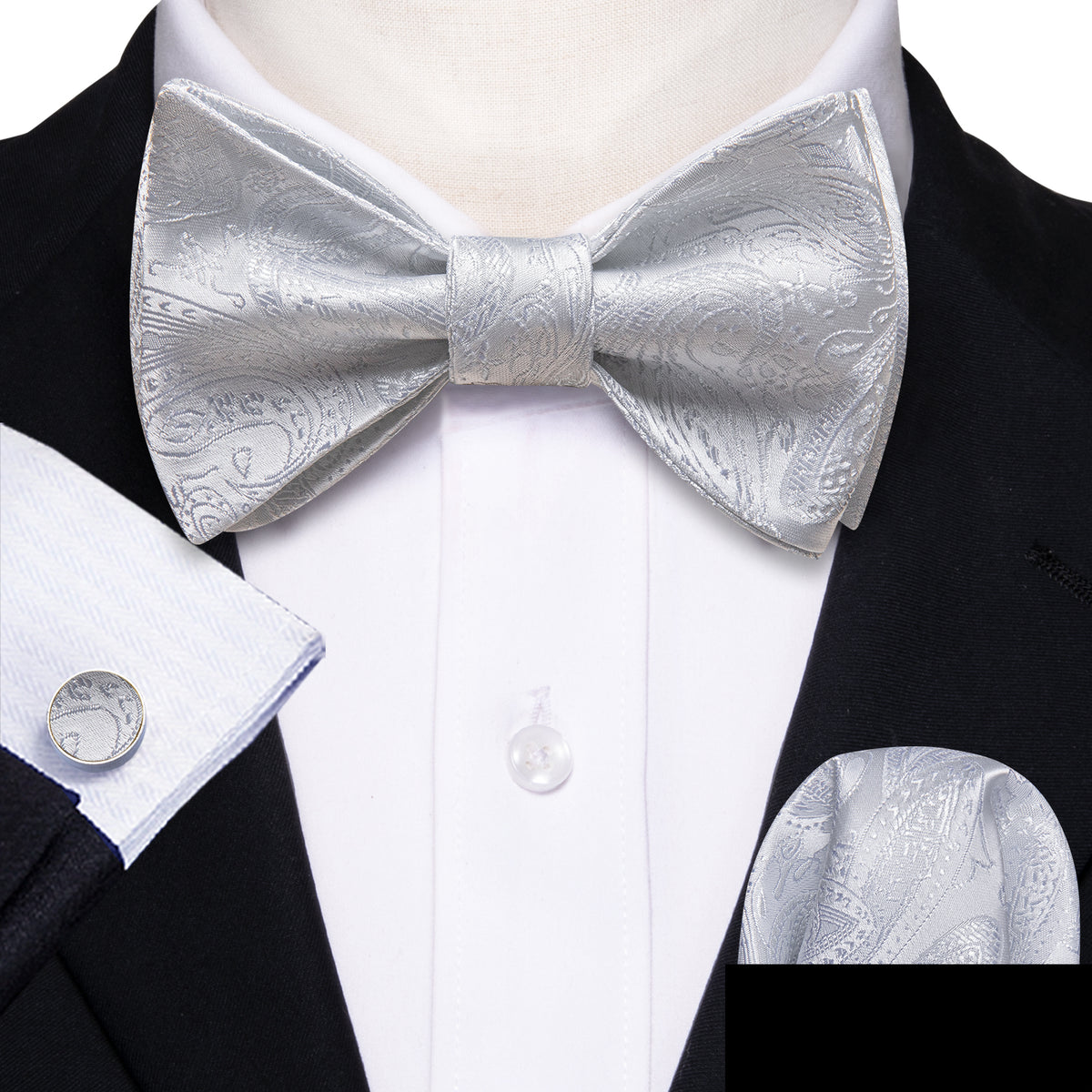 White Paisley Bow Tie Set bow ties    - Sophisticated Gentlemen