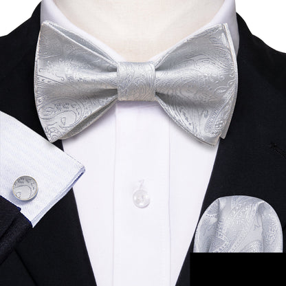 White Paisley Bow Tie Set bow ties    - Sophisticated Gentlemen
