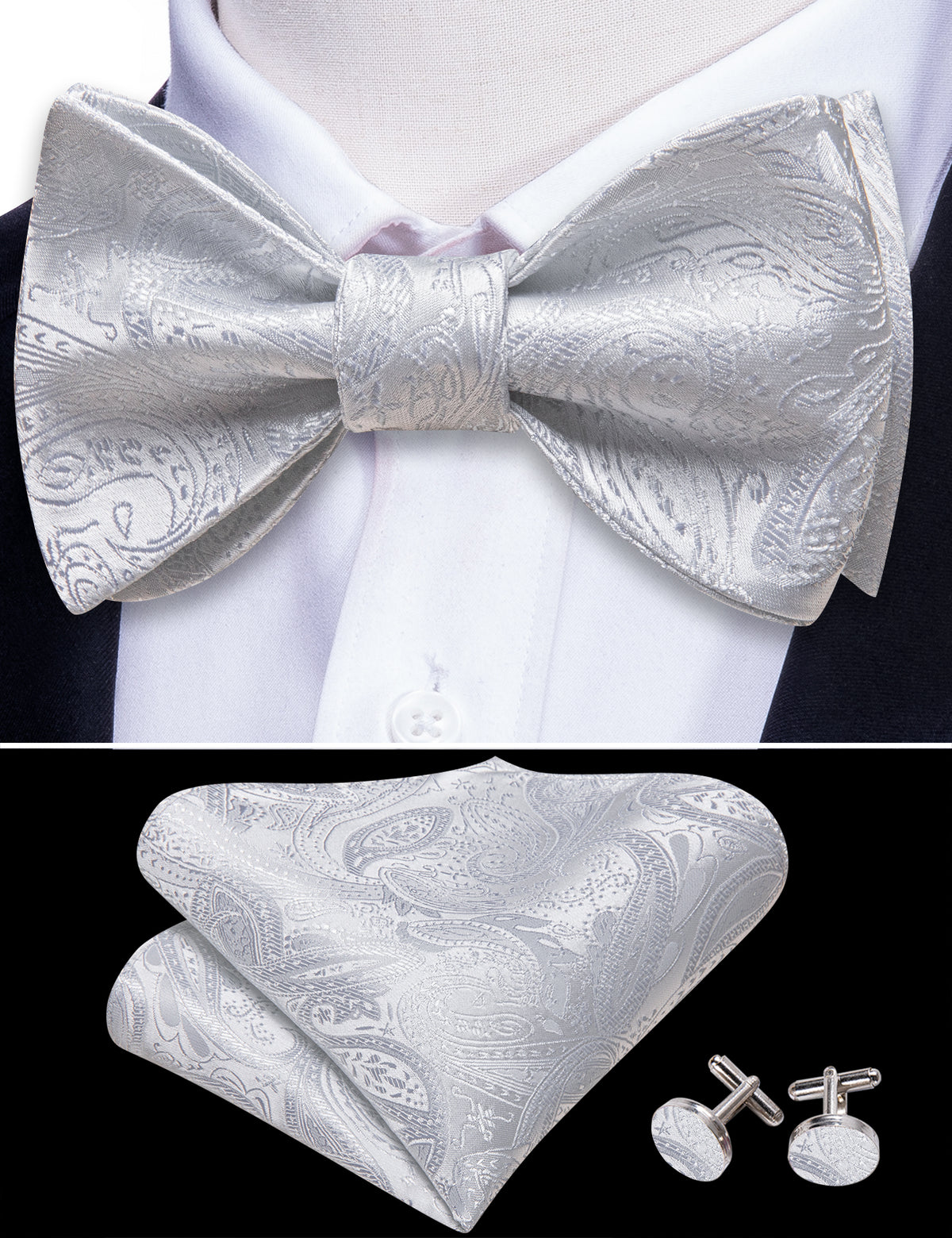 White Paisley Bow Tie Set bow ties    - Sophisticated Gentlemen