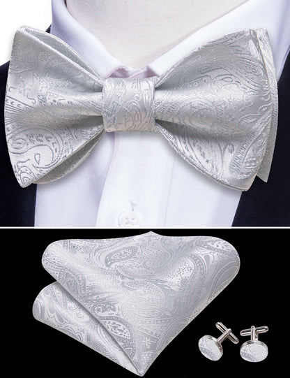 White Paisley Bow Tie Set bow ties    - Sophisticated Gentlemen