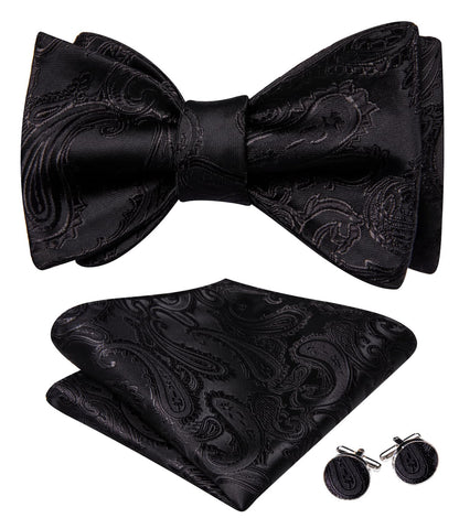 Black Paisley Jacquard Bow Tie Set bow ties    - Sophisticated Gentlemen
