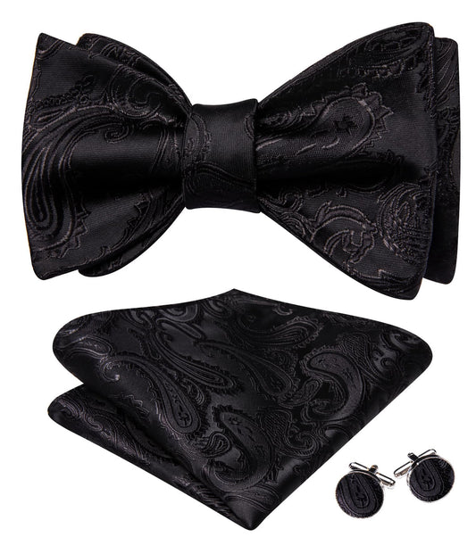 Black Paisley Jacquard Bow Tie Set bow ties    - Sophisticated Gentlemen