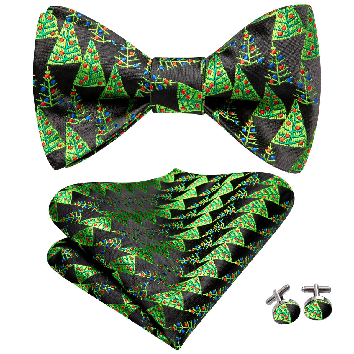 Christmas Trees Bow Tie, Pocket Square and Cufflinks bow tie    - Sophisticated Gentlemen