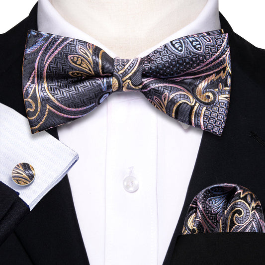 Black Pink Paisley Bow Tie Set bow ties    - Sophisticated Gentlemen
