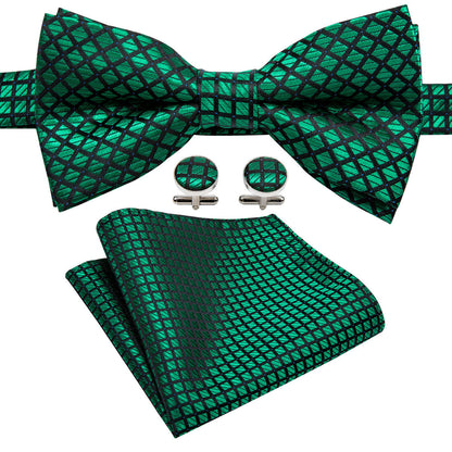 Green Plaid Bow Tie Set bow ties    - Sophisticated Gentlemen