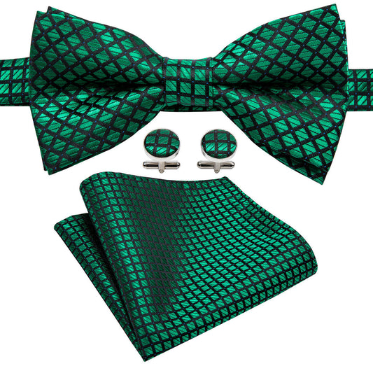 Green Plaid Bow Tie Set bow ties    - Sophisticated Gentlemen