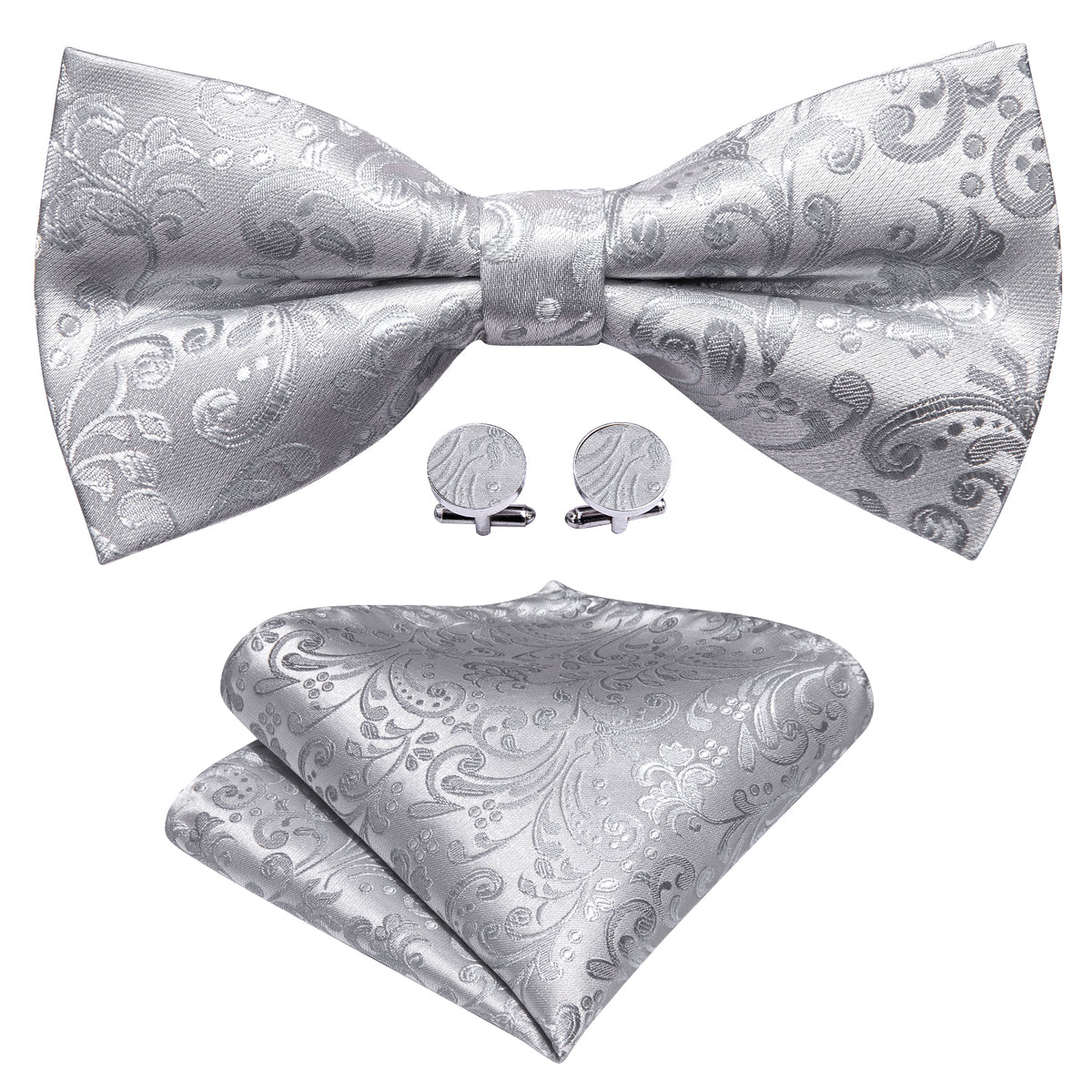 Silver Paisley Bow Tie Set bow ties    - Sophisticated Gentlemen