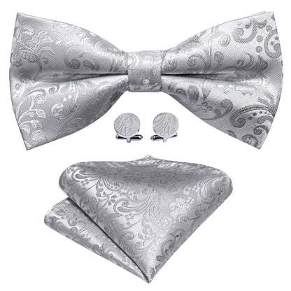 Silver Paisley Bow Tie Set bow ties    - Sophisticated Gentlemen