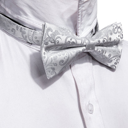 Silver Paisley Bow Tie Set bow ties    - Sophisticated Gentlemen