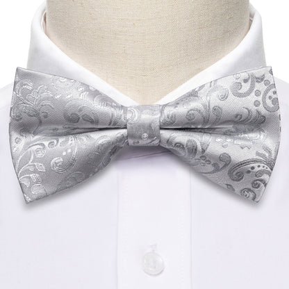 Silver Paisley Bow Tie Set bow ties    - Sophisticated Gentlemen