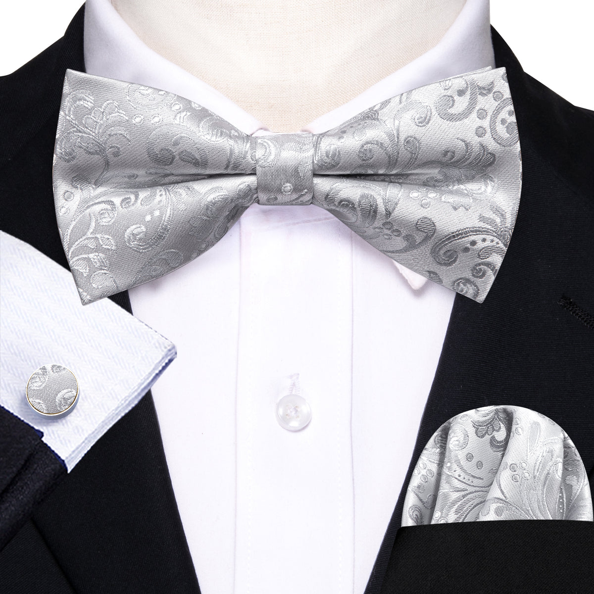 Silver Paisley Bow Tie Set bow ties    - Sophisticated Gentlemen