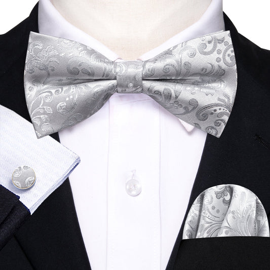Silver Paisley Bow Tie Set bow ties    - Sophisticated Gentlemen