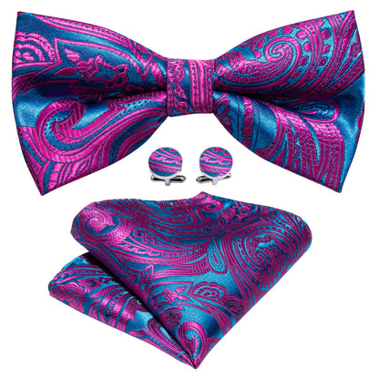 Purple Royal Blue Paisley Bow Tie Set bow ties    - Sophisticated Gentlemen