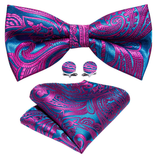 Purple Royal Blue Paisley Bow Tie Set bow ties    - Sophisticated Gentlemen