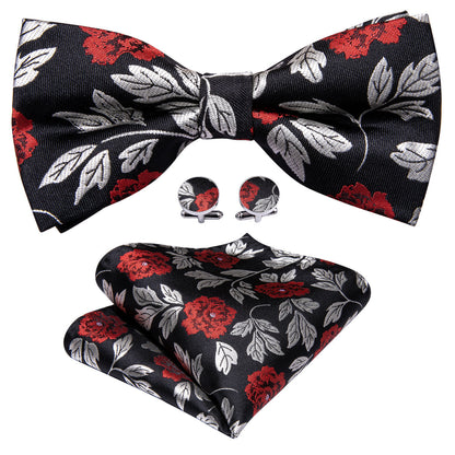Black Silver Paisley Bow Tie Set bow ties    - Sophisticated Gentlemen