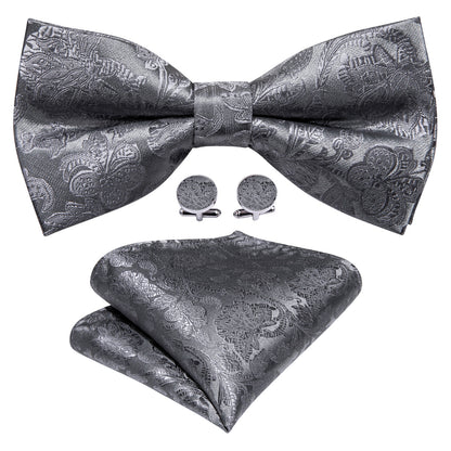 Grey Paisley Bow Tie Set bow ties    - Sophisticated Gentlemen