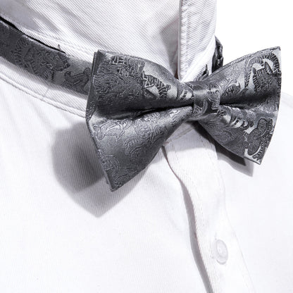 Grey Paisley Bow Tie Set bow ties    - Sophisticated Gentlemen