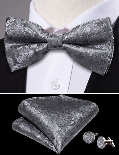 Grey Paisley Bow Tie Set bow ties    - Sophisticated Gentlemen