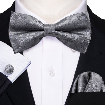 Grey Paisley Bow Tie Set bow ties    - Sophisticated Gentlemen