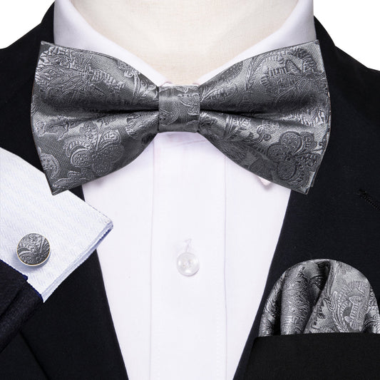 Grey Paisley Bow Tie Set bow ties    - Sophisticated Gentlemen