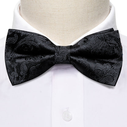 Black Paisley Bow Tie Set bow ties    - Sophisticated Gentlemen