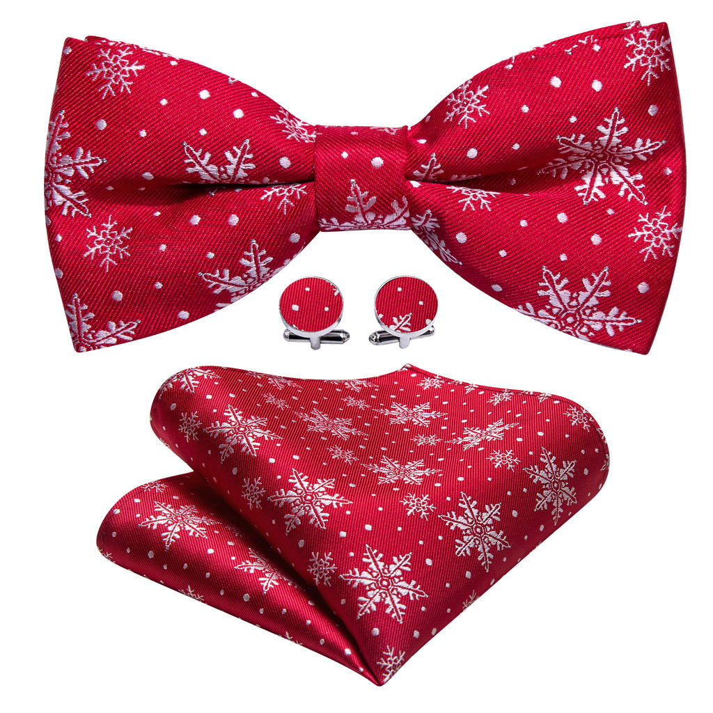 Red White Christmas Snowflake Silk Bow Tie Set bow ties    - Sophisticated Gentlemen