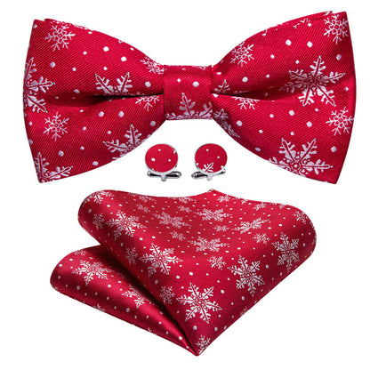 Red White Christmas Snowflake Silk Bow Tie Set bow ties    - Sophisticated Gentlemen