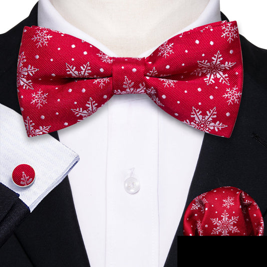 Red White Christmas Snowflake Silk Bow Tie Set bow ties    - Sophisticated Gentlemen