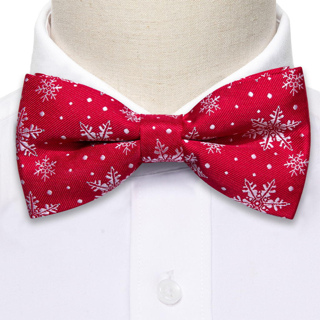 Red White Christmas Snowflake Silk Bow Tie Set bow ties    - Sophisticated Gentlemen